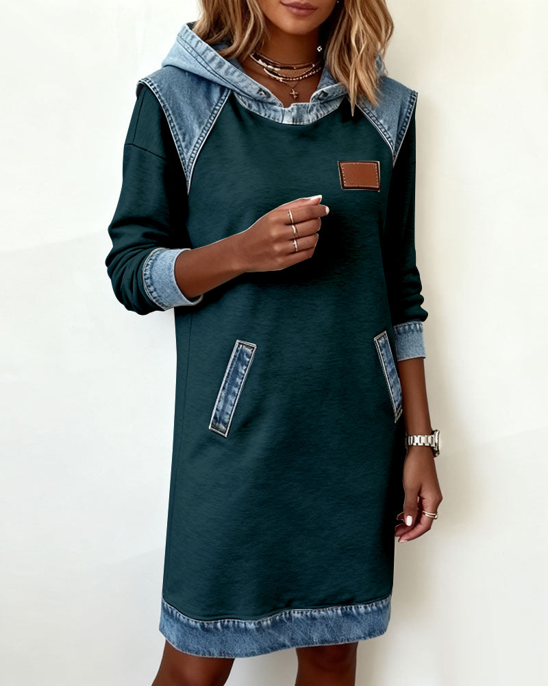 Hooded dress with contrasting inserts