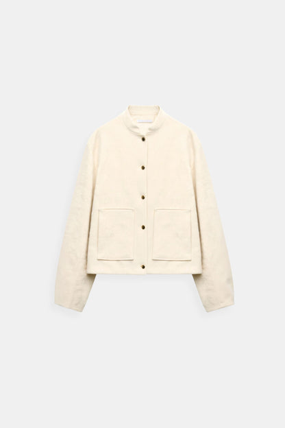 Luxury Button Pockets Stand Collar Bomber Jacket
