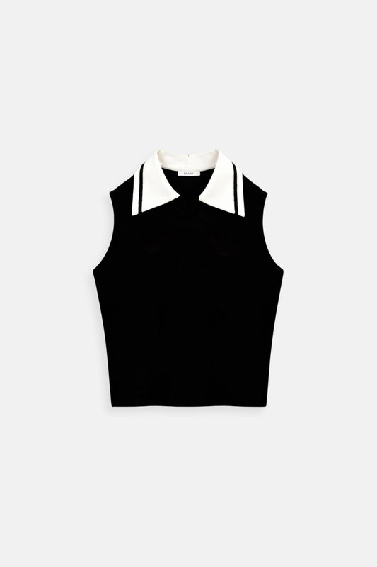 Old Money Sleeveless Knitted Color Block Collared Sweater Vest