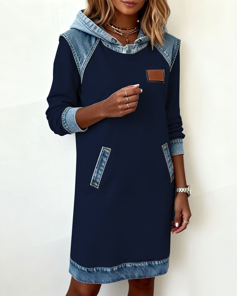 Hooded dress with contrasting inserts