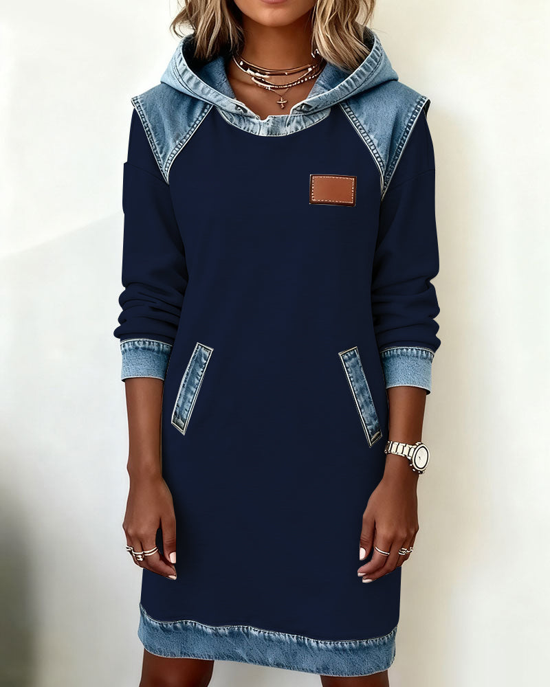 Hooded dress with contrasting inserts