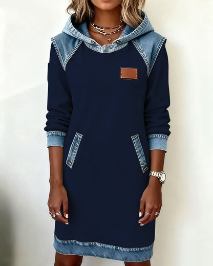 Hooded dress with contrasting inserts