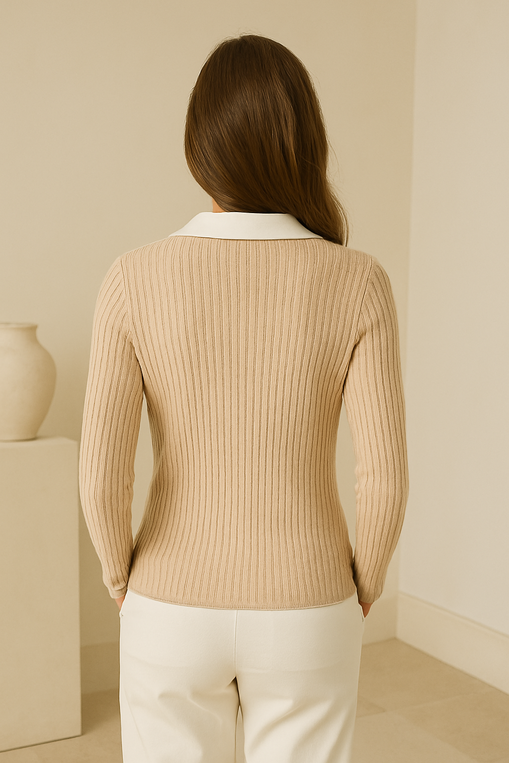 Old Money Knitted Woolen Slim Rib Knit Polo Sweater