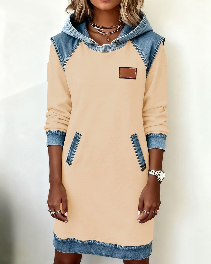 Hooded dress with contrasting inserts