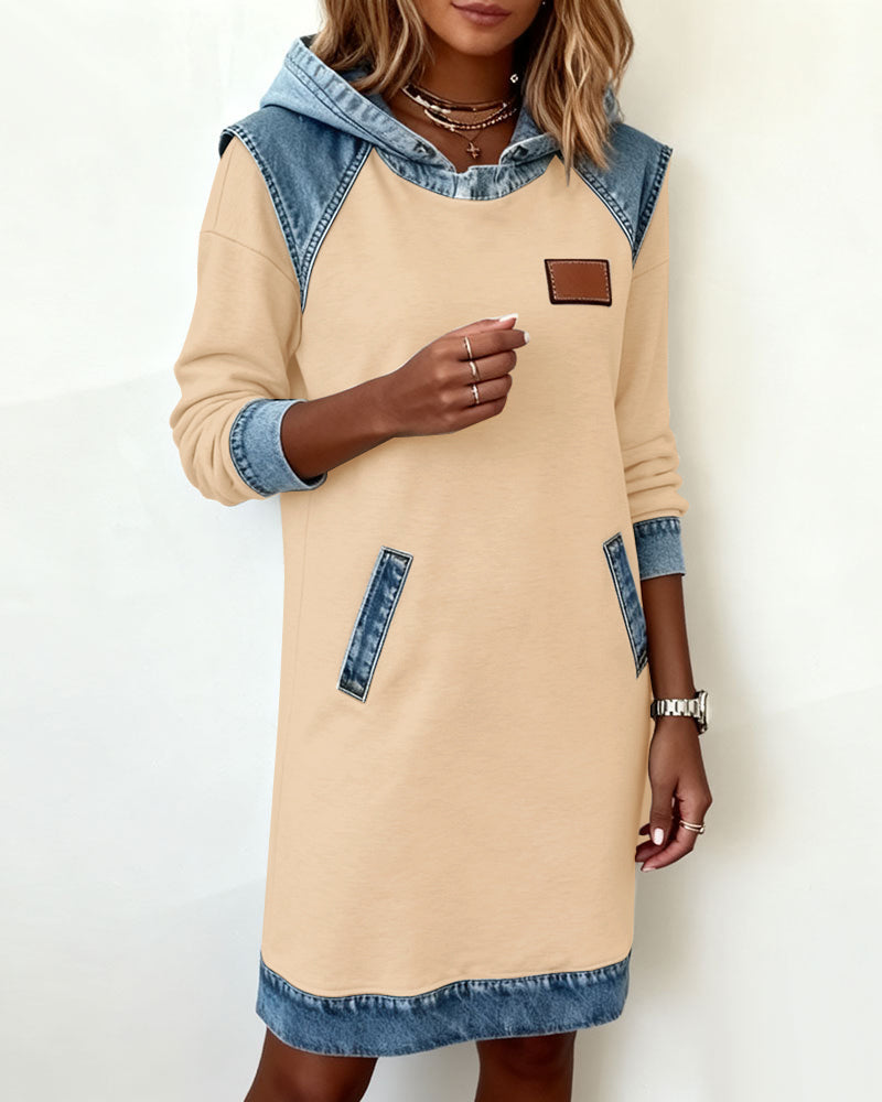 Hooded dress with contrasting inserts