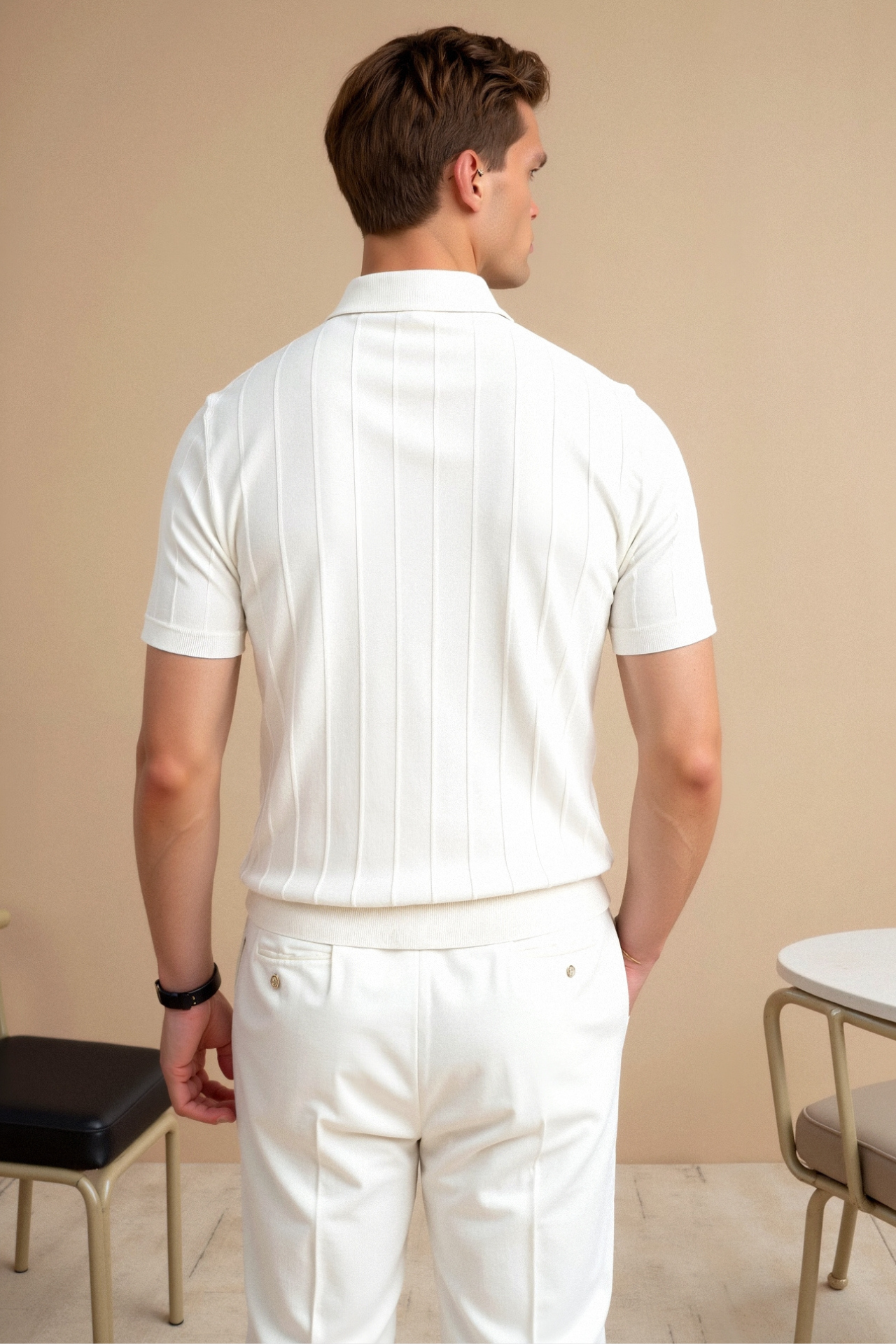 Old Money Vertical Striped Chic Button Up Polo T-Shirt