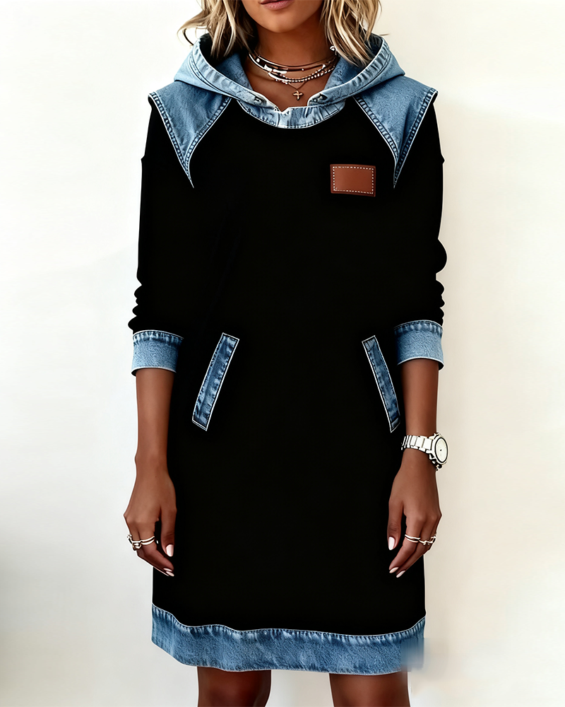 Hooded dress with contrasting inserts