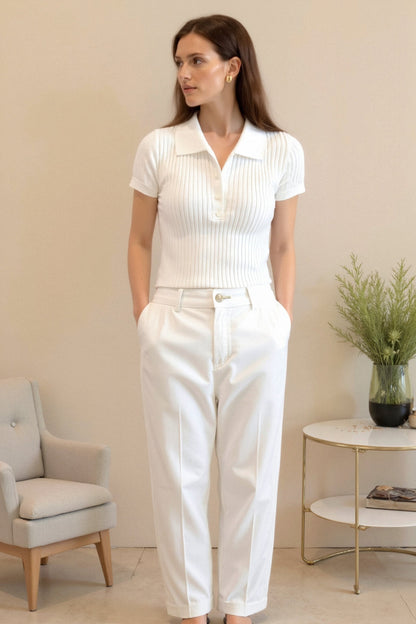 Old Money Premium Button Front V Neck Short Sleeve Slim Knit T-Shirt