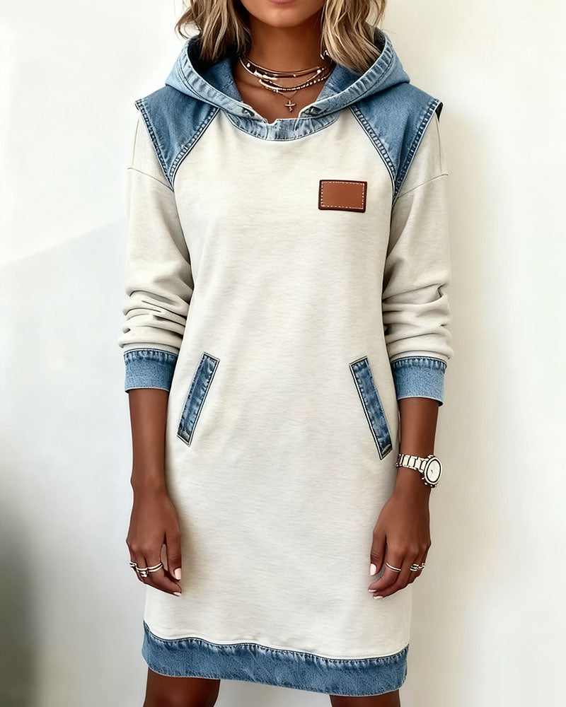 Hooded dress with contrasting inserts