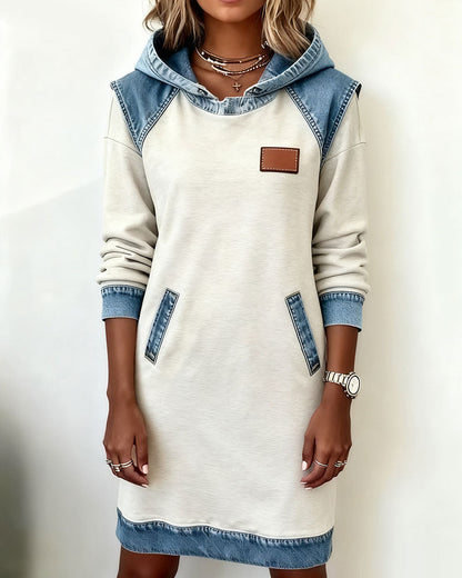 Hooded dress with contrasting inserts