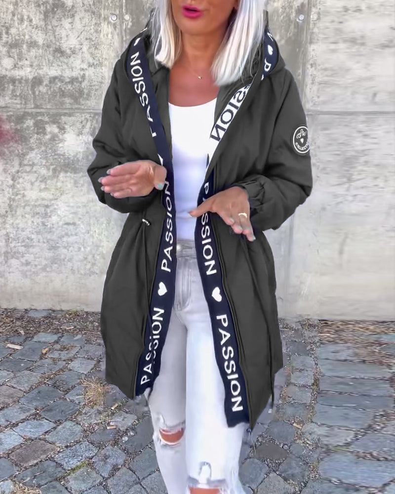 Coat with drawstring and letter print