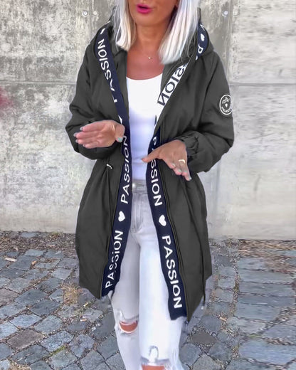 Coat with drawstring and letter print
