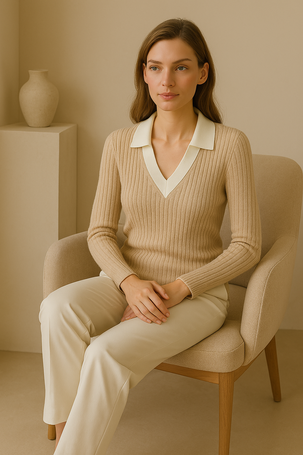 Old Money Knitted Woolen Slim Rib Knit Polo Sweater