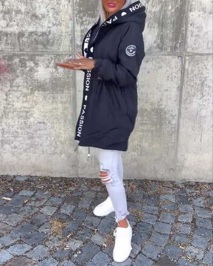 Coat with drawstring and letter print