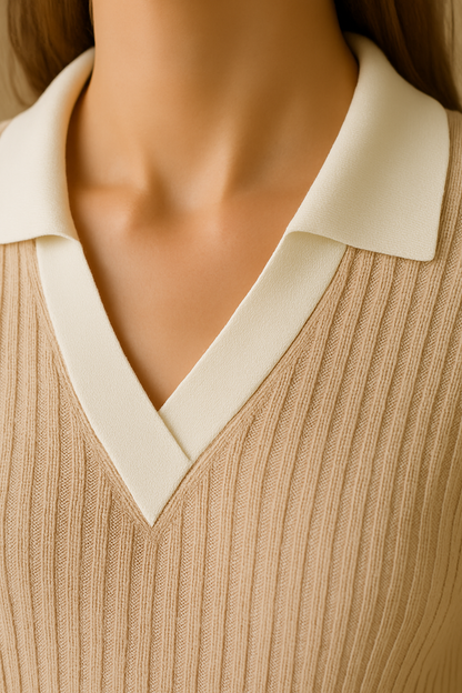 Old Money Knitted Woolen Slim Rib Knit Polo Sweater